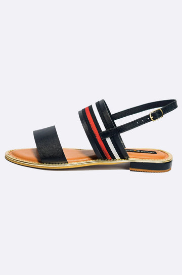 black-stripe-leather-flat-sandal