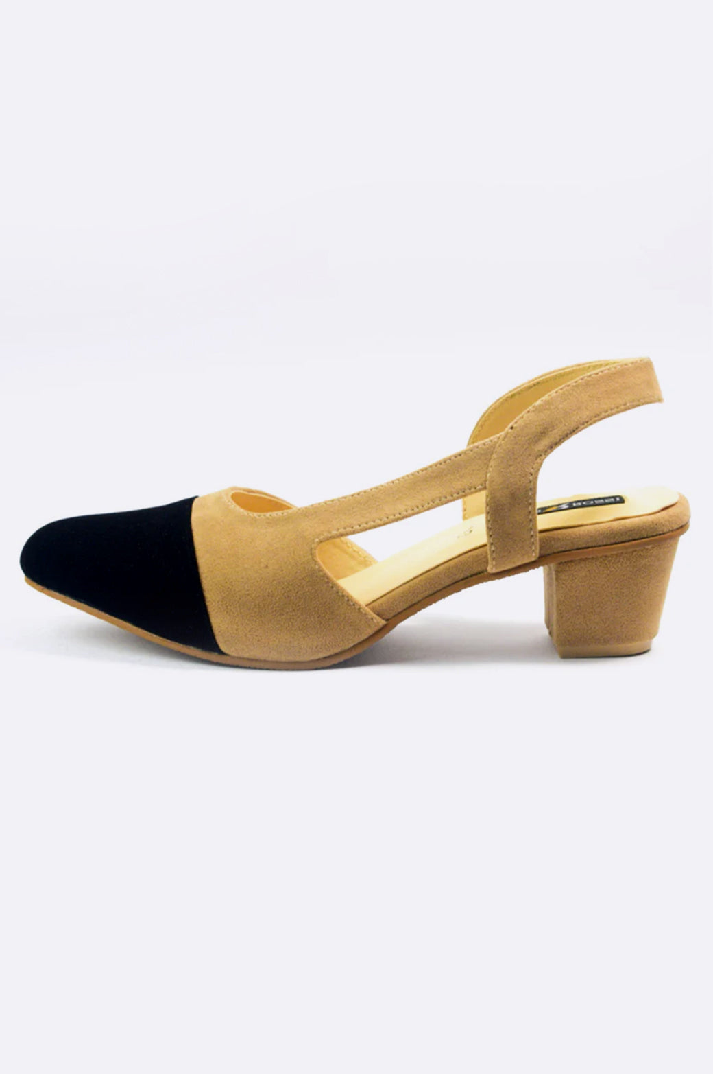 Tan Black Slingback Block Heels