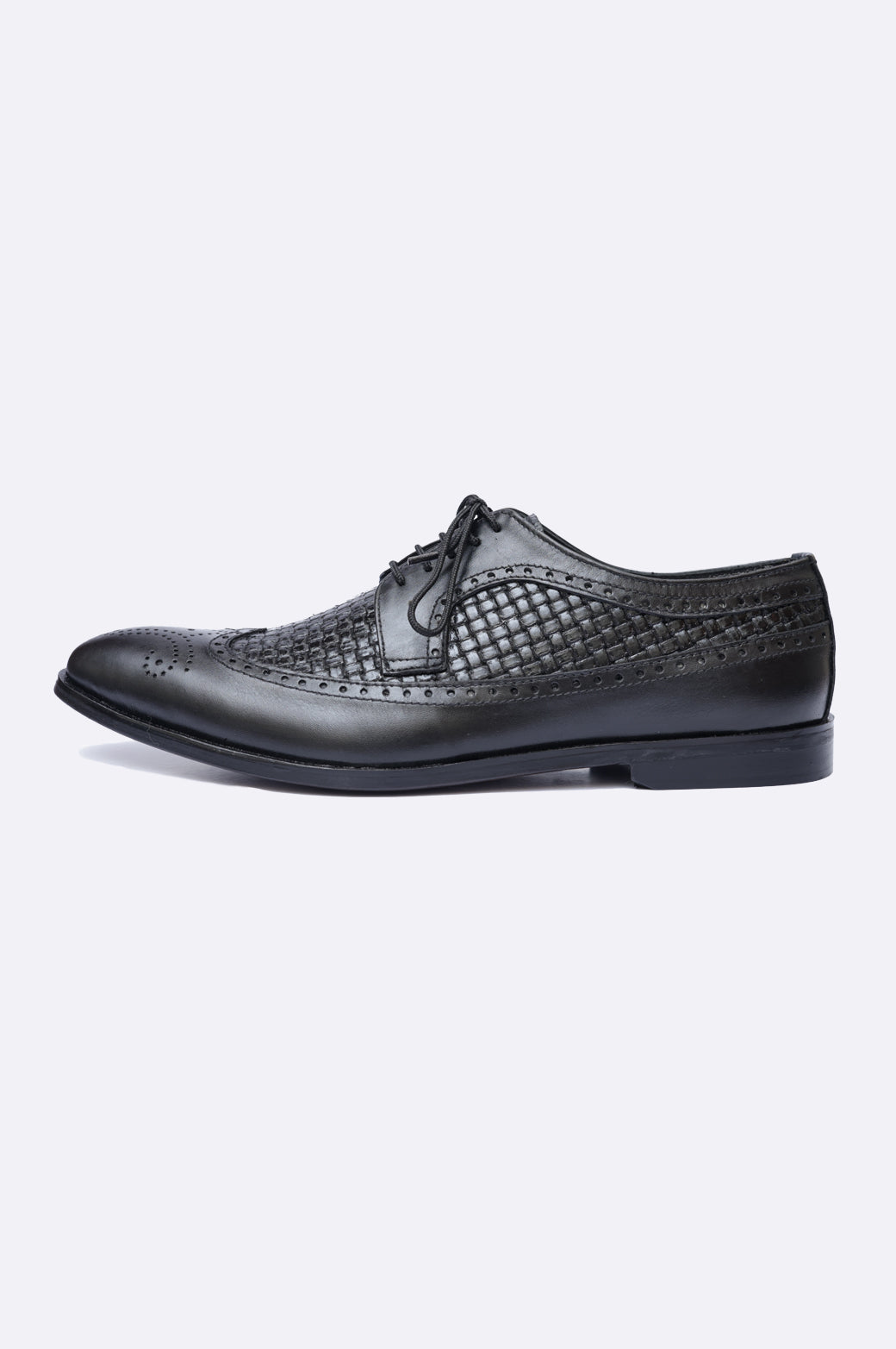 Black Woven Leather Lace-Up Shoes for Men | Paolo Rossi Black Woven Leather Lace-Up Shoes for Men | Paolo Rossi