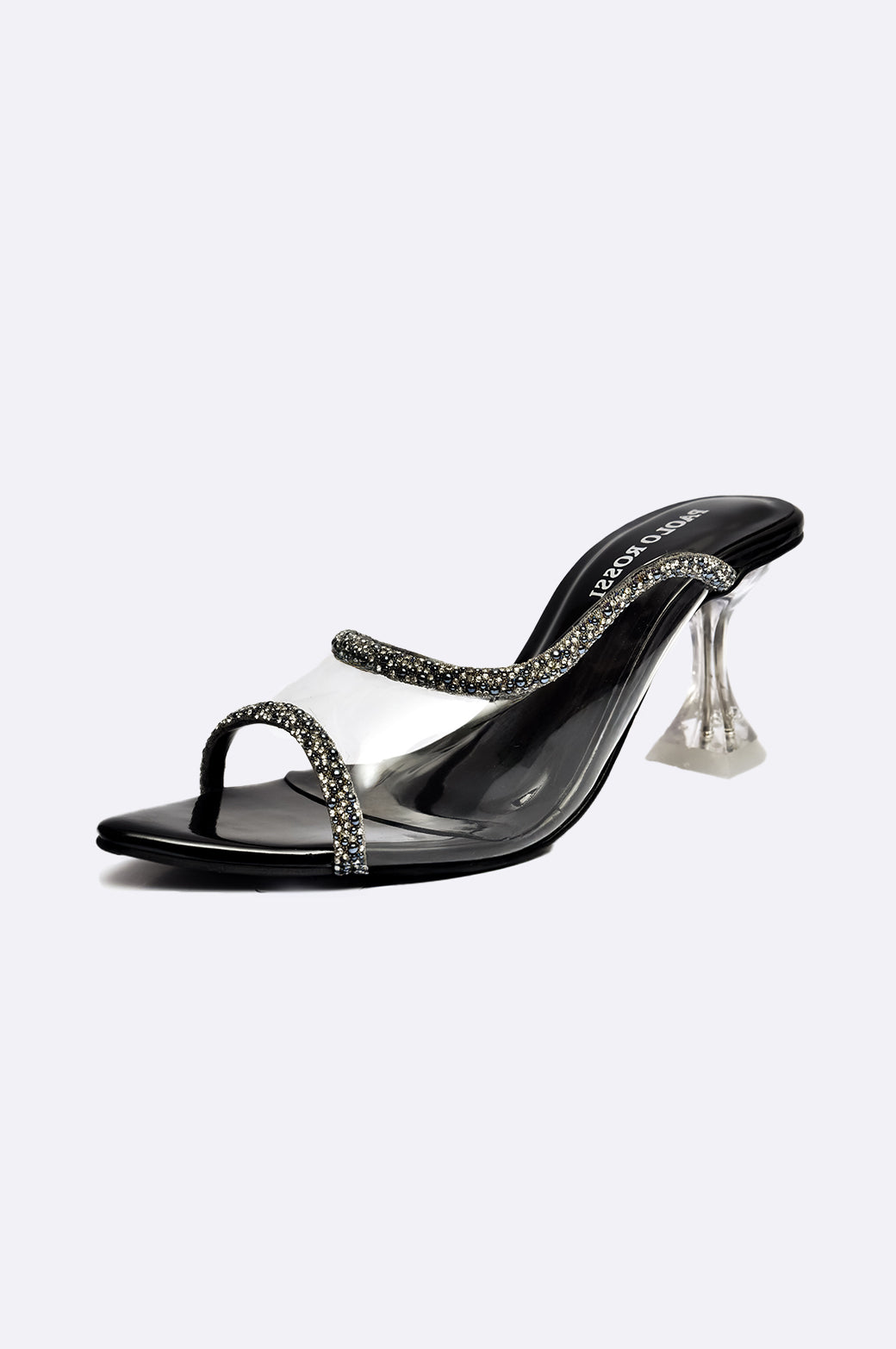 Black transparent toe-ring heel sandals with crystal-embellished straps and lucite heel – Paolo Rossi