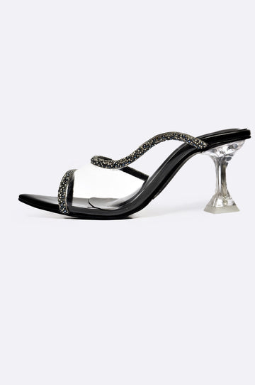 Black transparent toe-ring heel sandals with crystal-embellished straps and lucite heel – Paolo Rossi