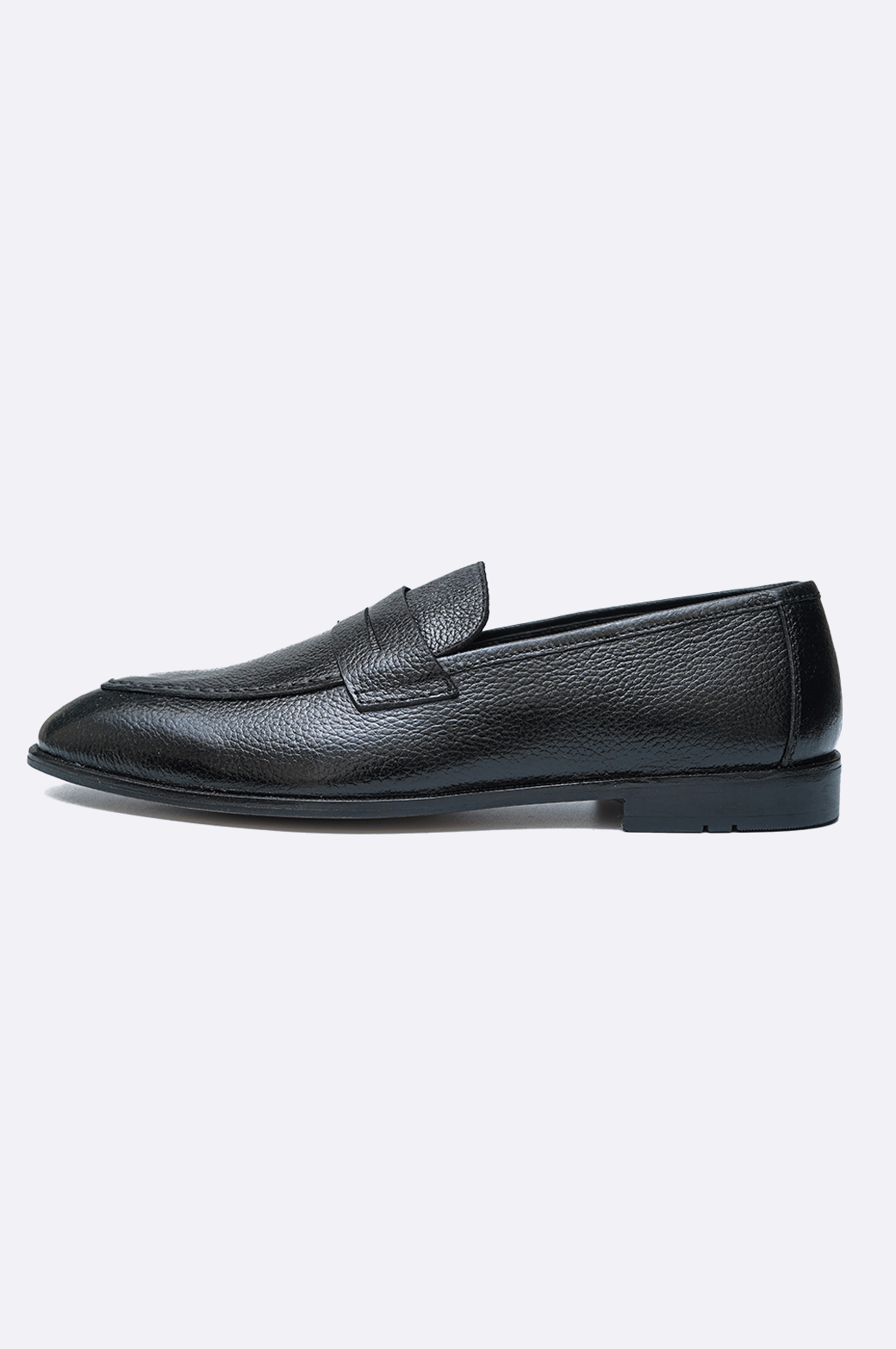 Paolo Rossi handmade black moccasins with textured full-grain leather and flat sole