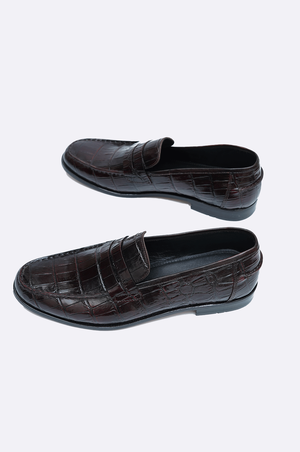 Men’s Croc-Embossed Maroon Loafers,  Handmade Leather by Paolo Rossi