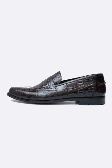 Men’s Croc-Embossed Maroon Loafers, Handmade Leather by Paolo Rossi