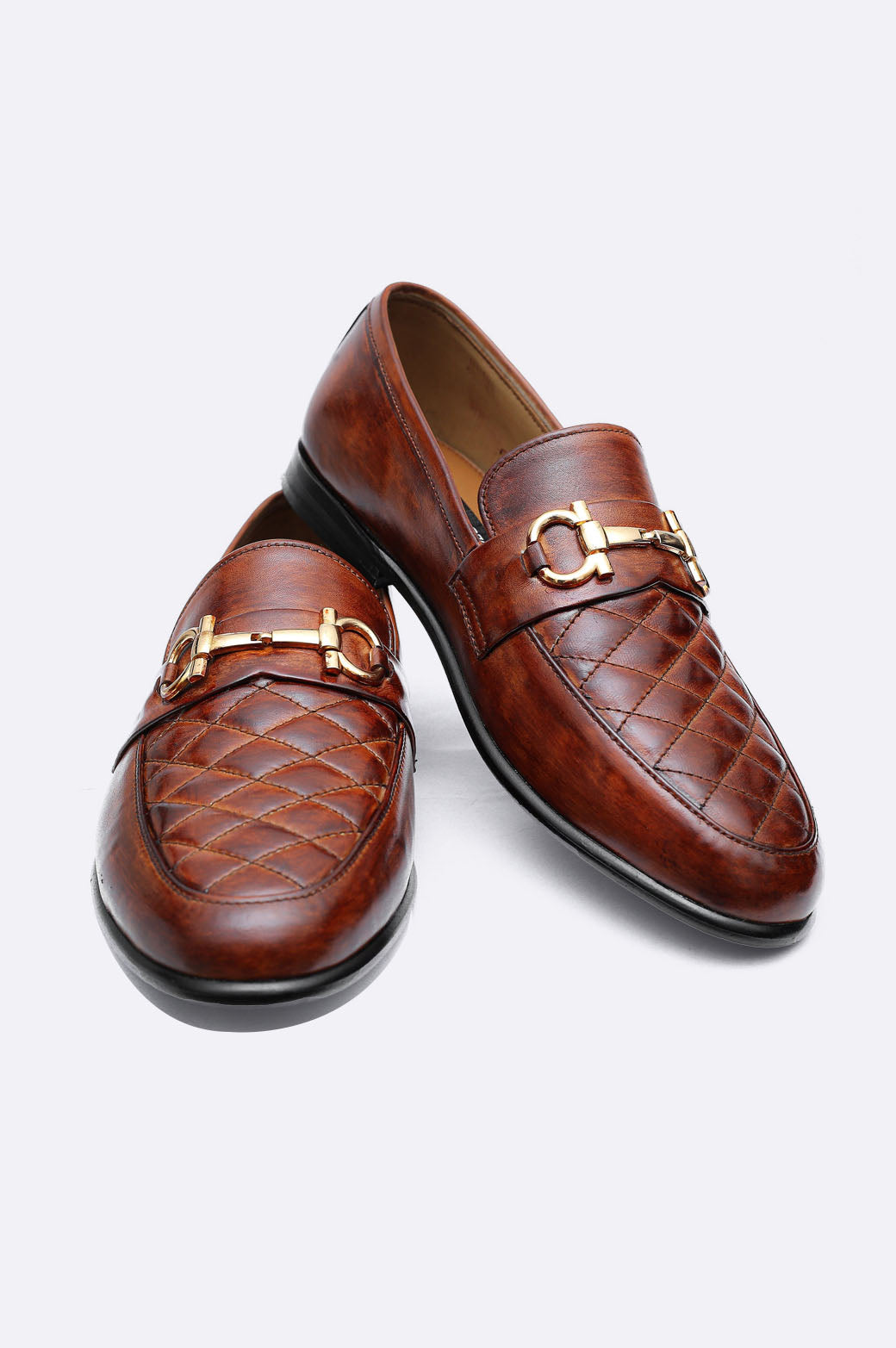 Tan Quilted Horsebit Loafers | Paolo Rossi Men display picture 2