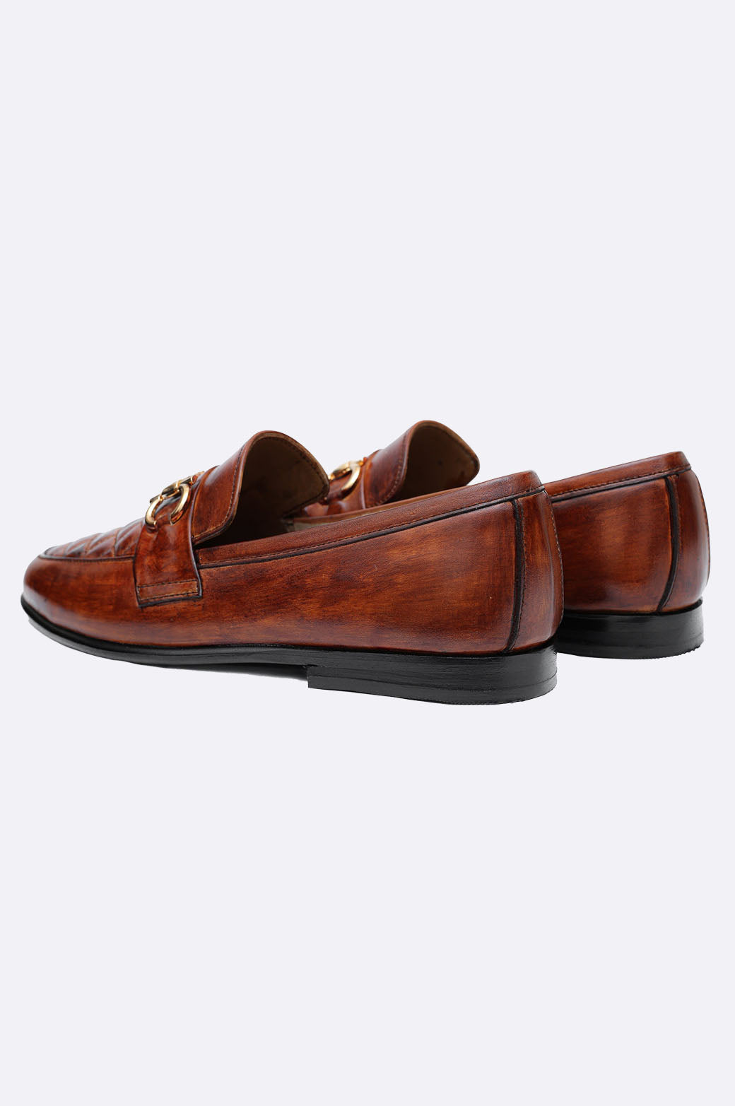 Tan Quilted Horsebit Loafers | Paolo Rossi Men display picture 1