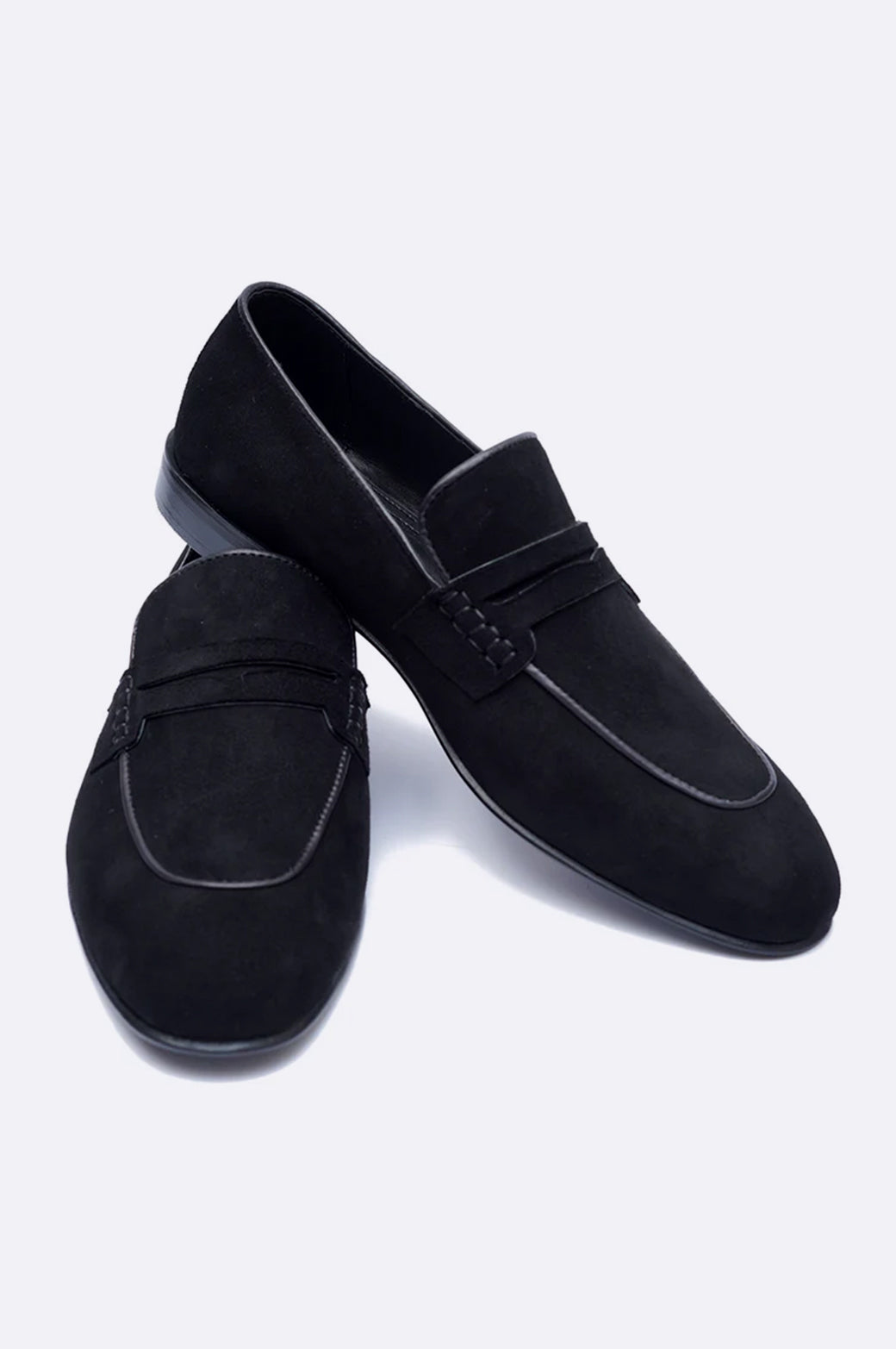 靴 BLACK SUEDE MOCCASIN Men's Black Suede Penny Loafers | Elegant Slip-Ons by Paolo Rossi