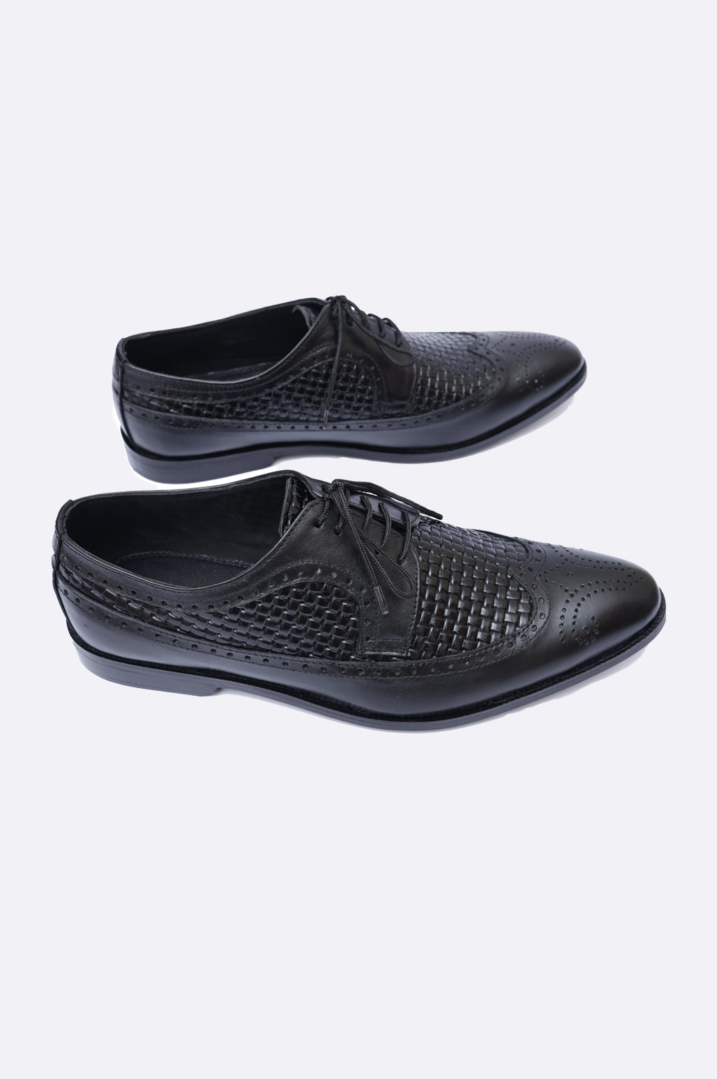 Black Woven Leather Lace-Up Shoes for Men | Paolo Rossi Black Woven Leather Lace-Up Shoes for Men | Paolo Rossi