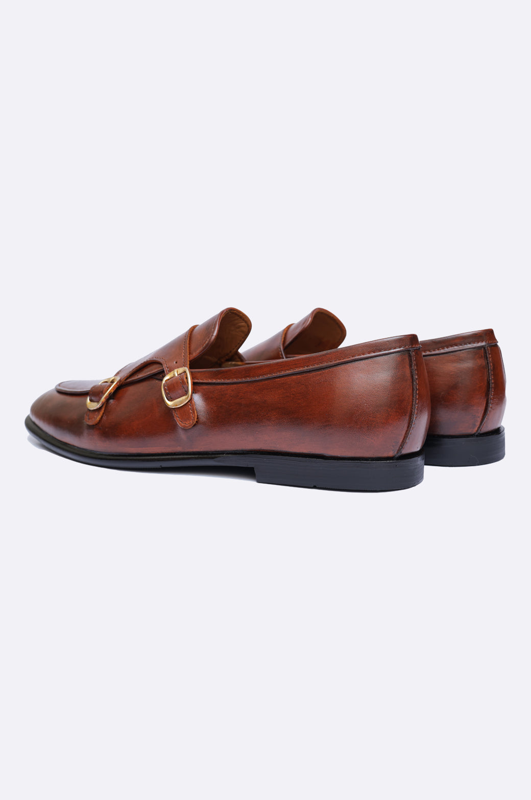 Brown Patina Double Monk Leather Loafers for Men | Paolo Rossi display picture 3