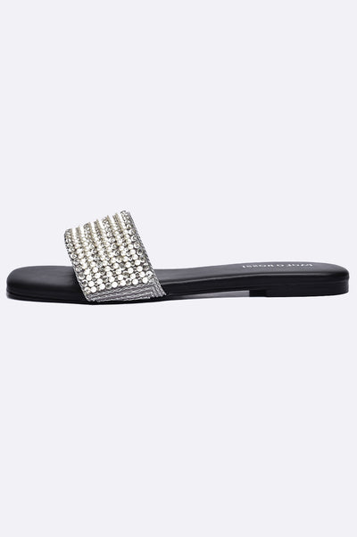 Stylish handmade slip-on shoes by Paolo Rossi, featuring a sparkling pearl and rhinestone embellished strap.