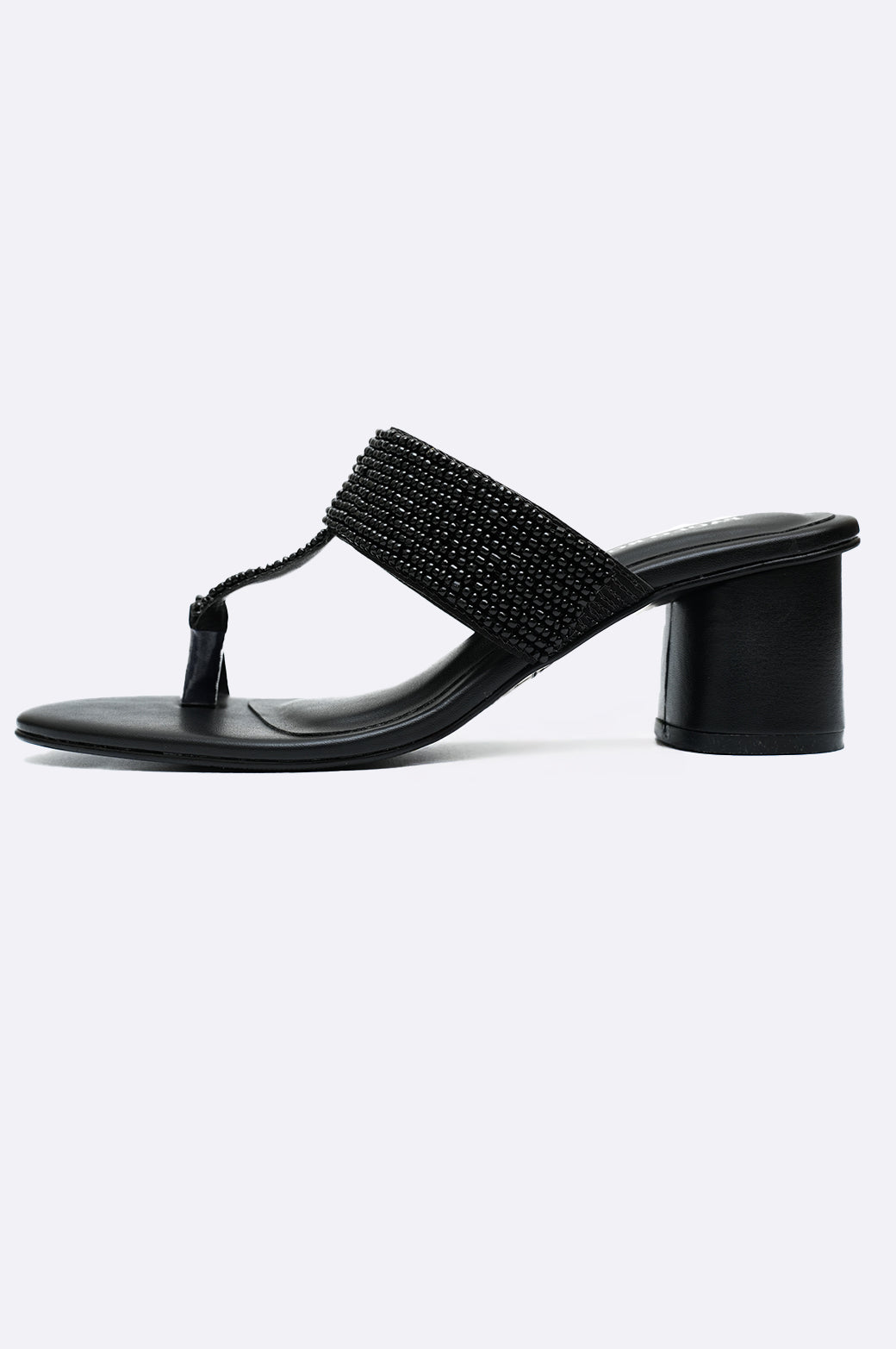 Black leather toe-ring block heel slippers with beaded embellishment – Paolo Rossi