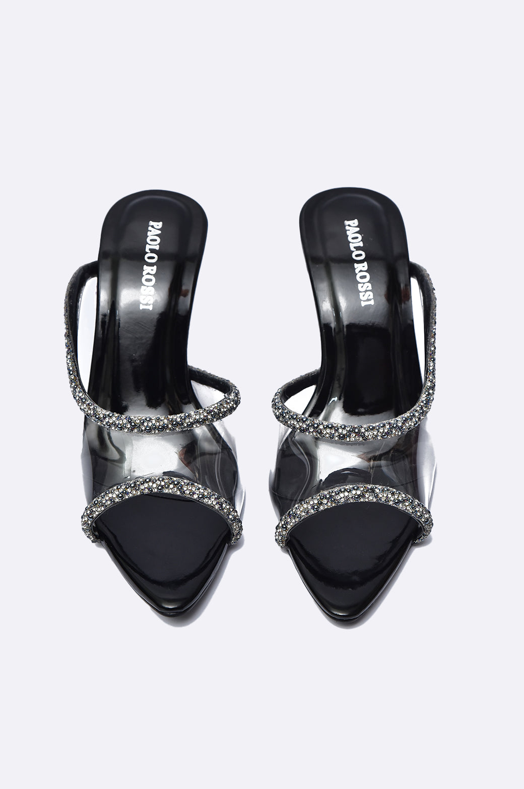 Black transparent toe-ring heel sandals with crystal-embellished straps and lucite heel – Paolo Rossi