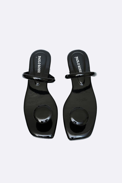 Handmade black patent leather flats by Paolo Rossi featuring a high-shine finish and minimalist design for chic sophistication.