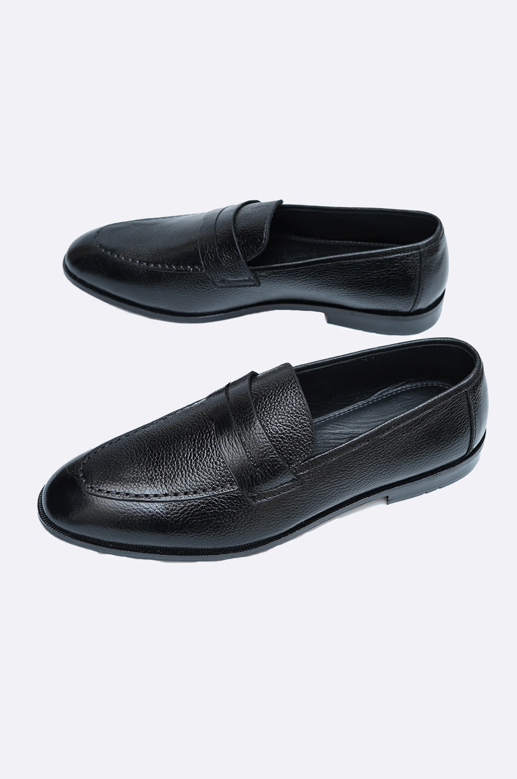 Paolo Rossi handmade black moccasins with textured full-grain leather and flat sole