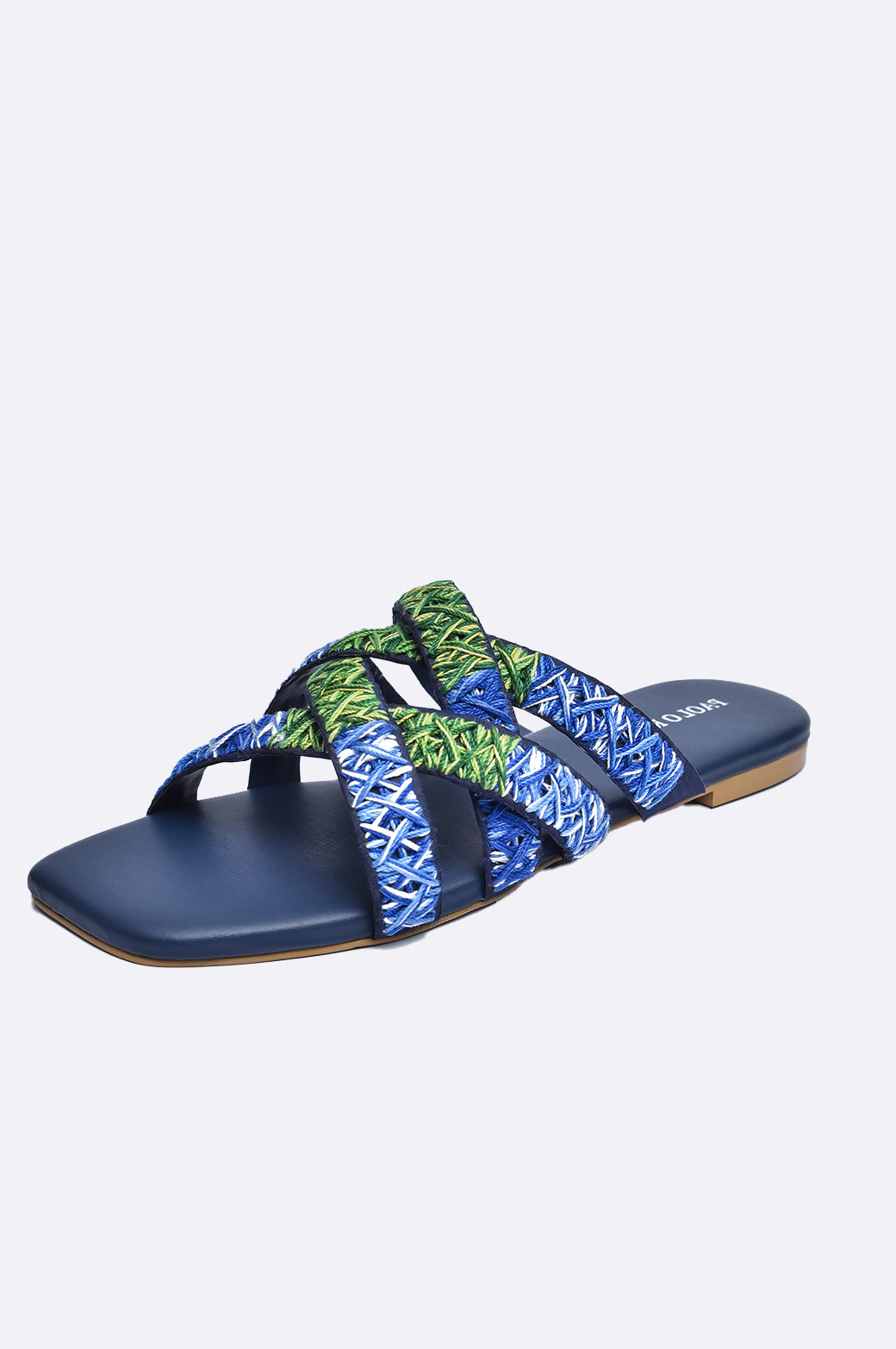Blue and green woven strap leather flat slippers for women – Paolo Rossi