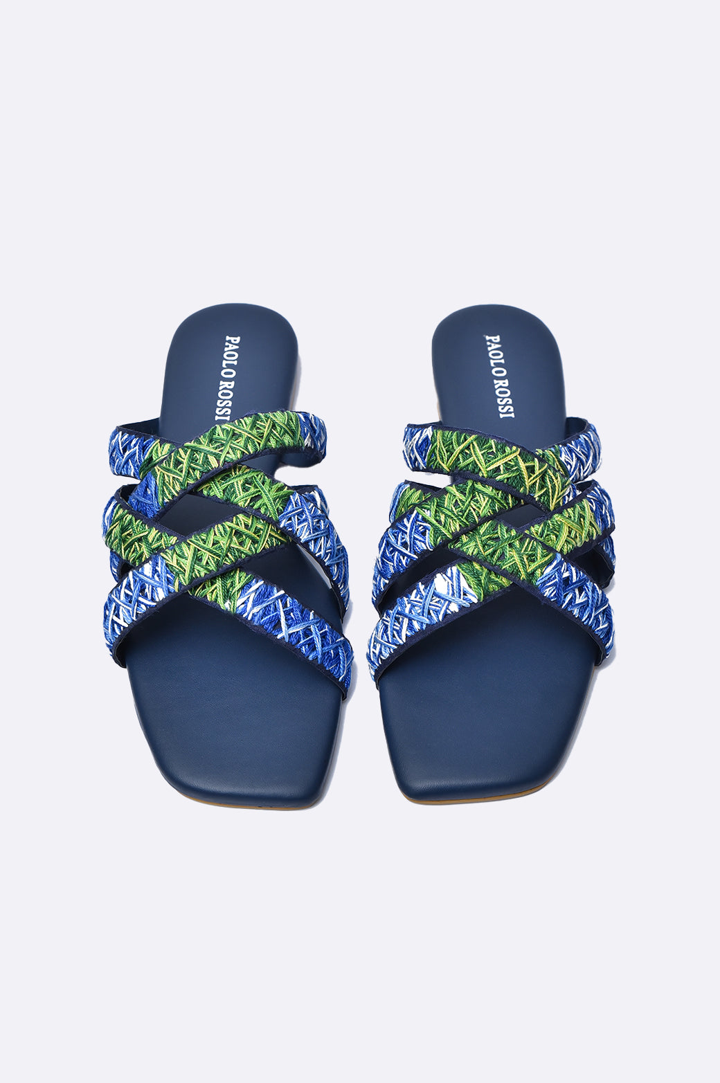Blue and green woven strap leather flat slippers for women – Paolo Rossi