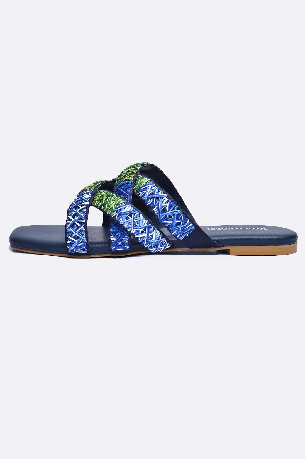 Blue and green woven strap leather flat slippers for women – Paolo Rossi
