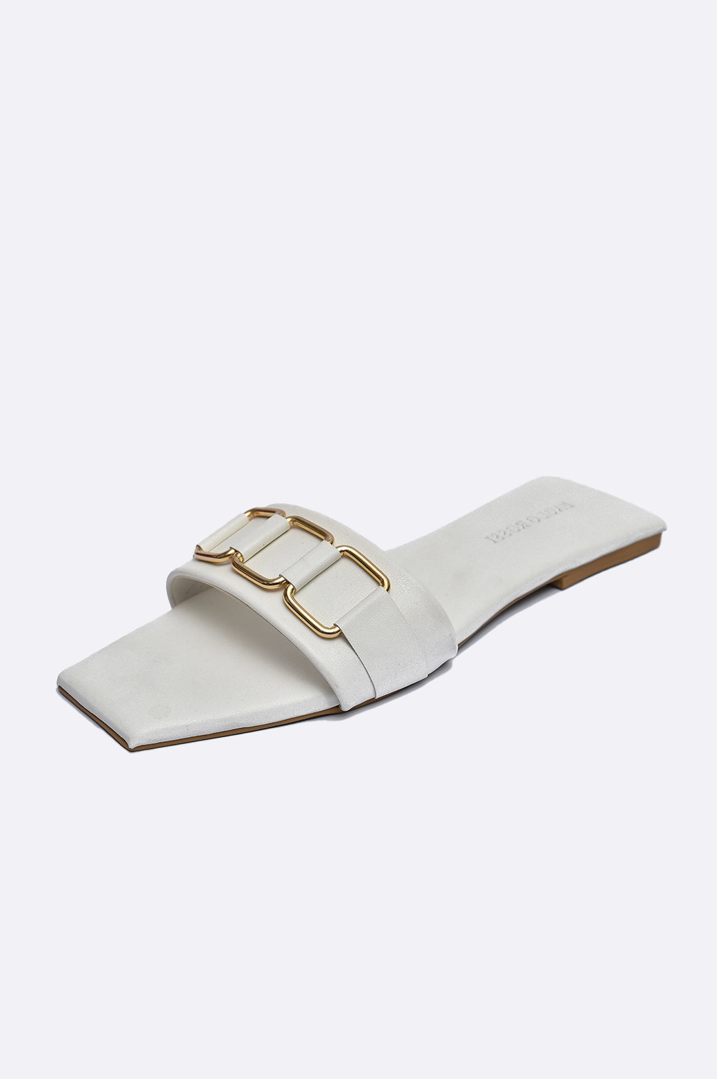 Handmade white leather flat slippers by Paolo Rossi with gold buckle, combining Italian designs and timeless elegance.