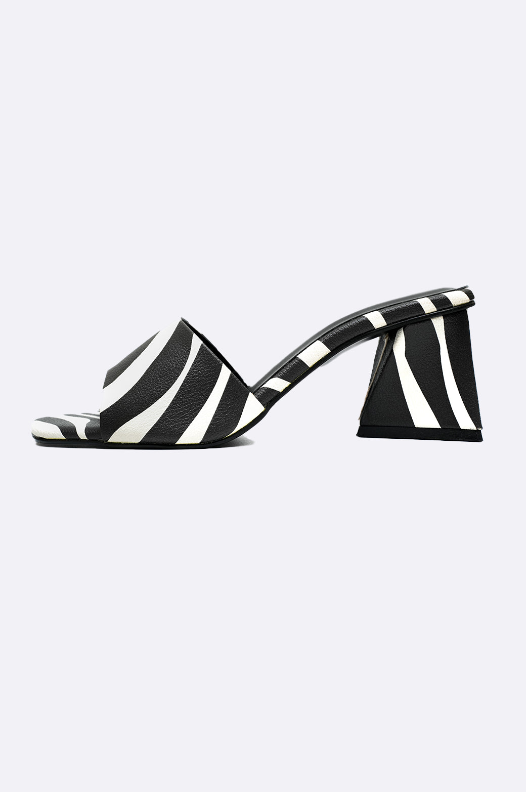 Stylish black and white zebra print block heel shoes by Paolo Rossi, showcasing handmade Italian design and bold fashion.