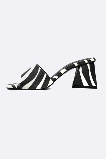 Stylish black and white zebra print block heel shoes by Paolo Rossi, showcasing handmade Italian design and bold fashion.