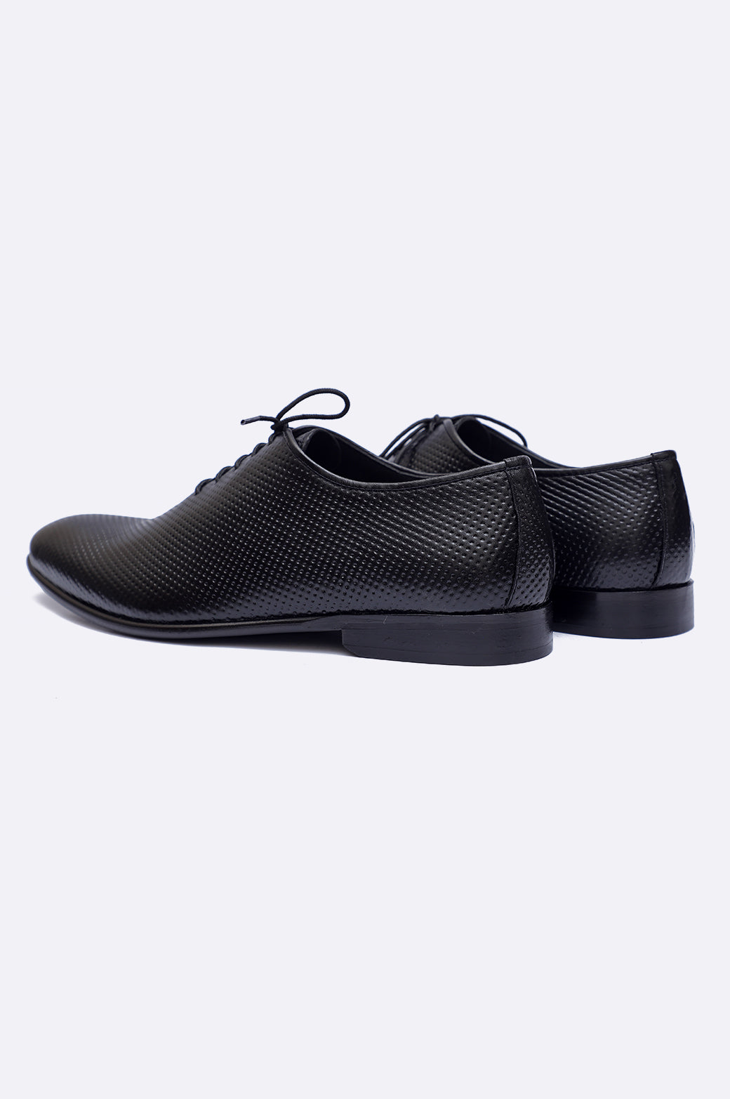 Black Perforated Leather Lace-Up Shoes