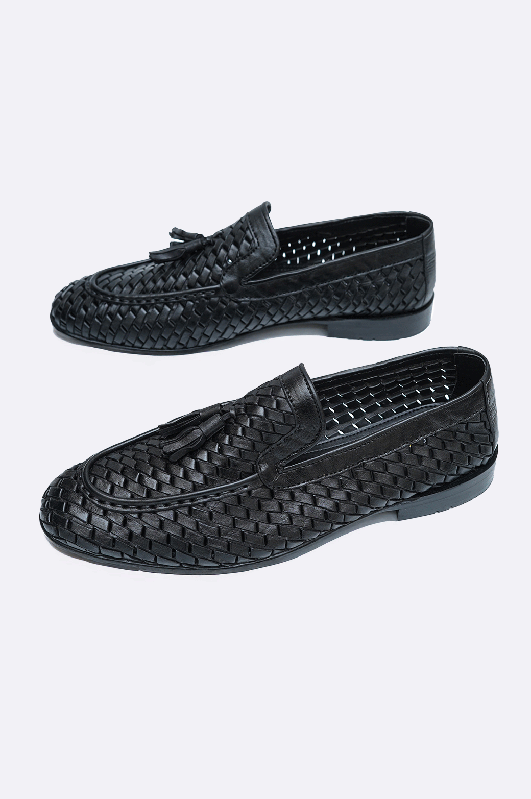 Hand-braided black leather tassel loafer handcrafted by Paolo Rossi