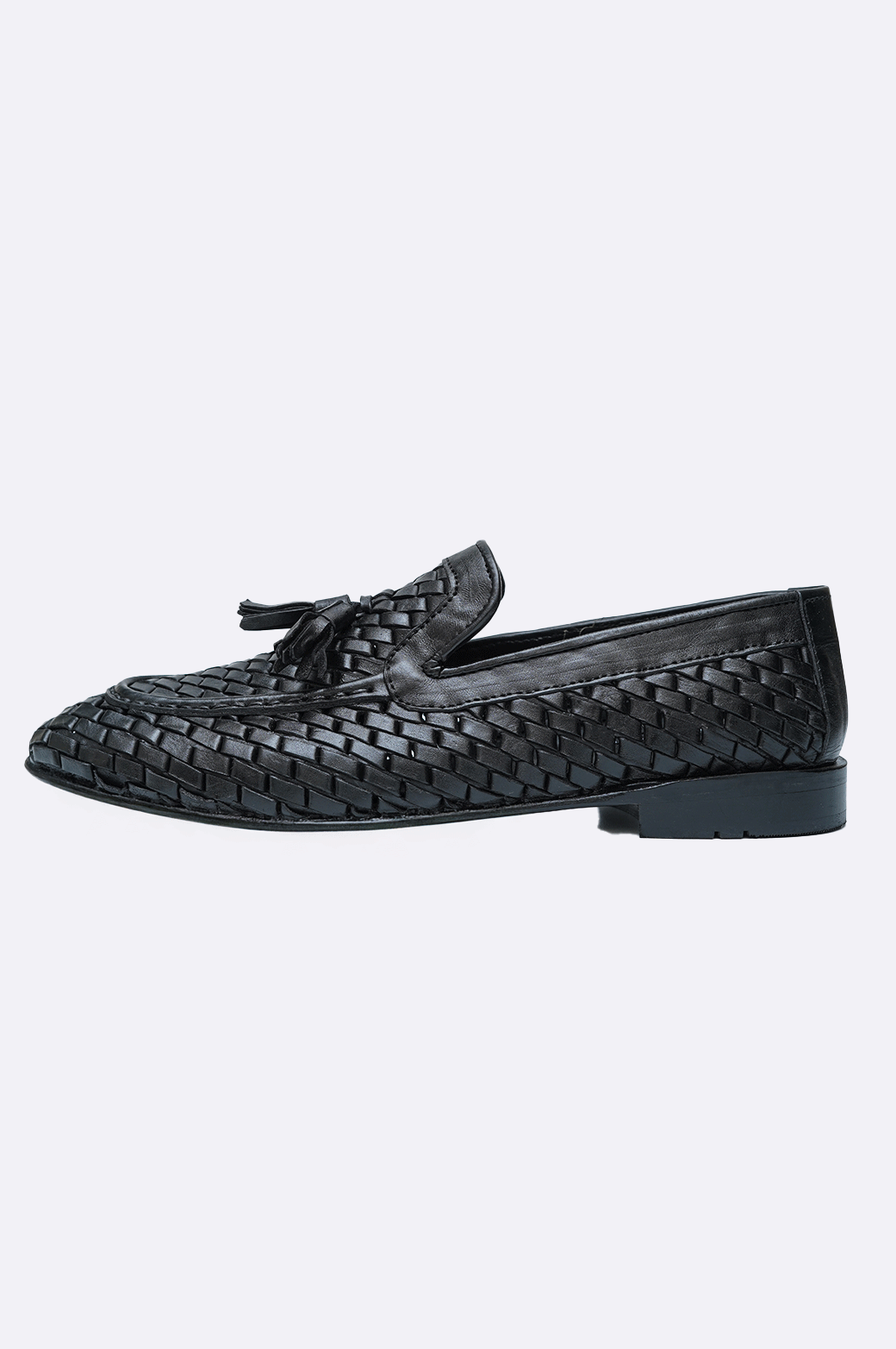 Hand-braided black leather tassel loafer handcrafted by Paolo Rossi