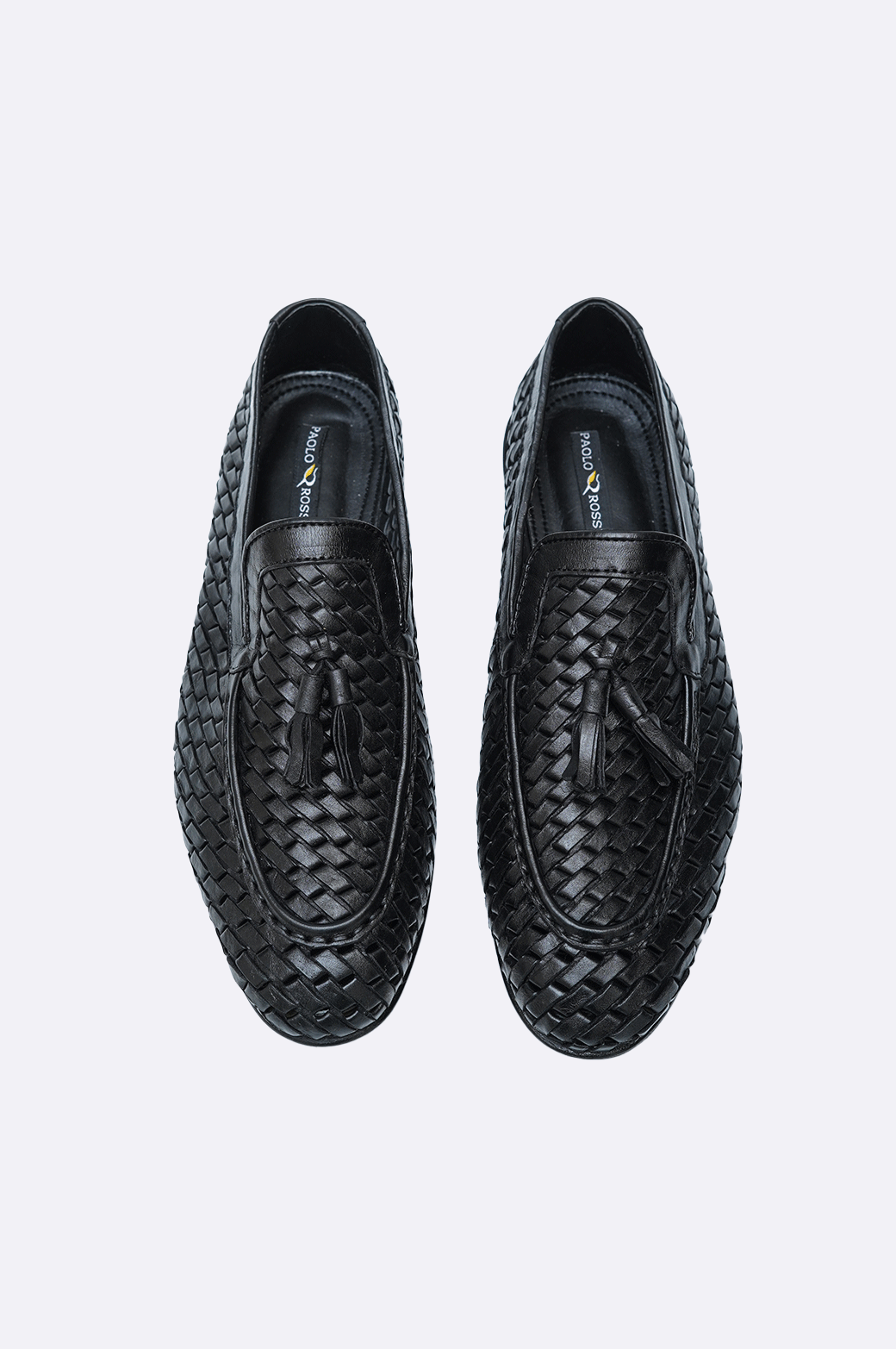 Hand-braided black leather tassel loafer handcrafted by Paolo Rossi